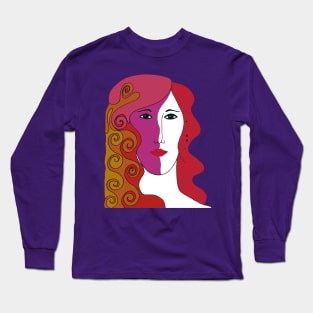 Woman's Face with Red, Pink and Orange Colored Hair Long Sleeve T-Shirt